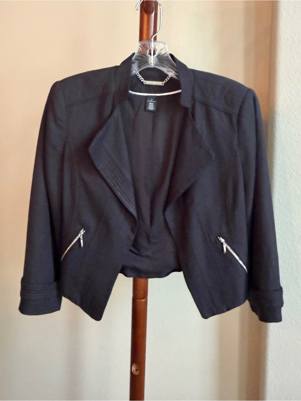 White House Black Market Black Moto-Style Cropped Jacket Size 4